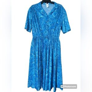 Vintage Anthony Richards Blue Print Midi Dress size 18